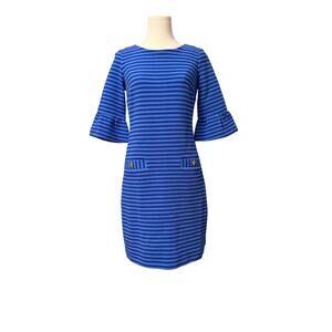 Lilly Pulitzer Alden Dress Blue Grotto Ottoman Stripe NWT Bell Sleeve - XS but S